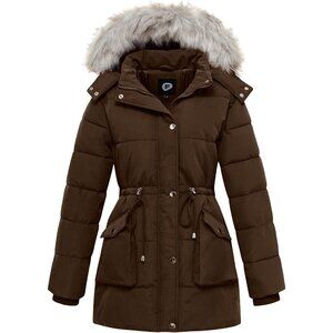 Women's Long Winter Warm Waterproof Quilted Puffer Jacket Coat Choco Fabric